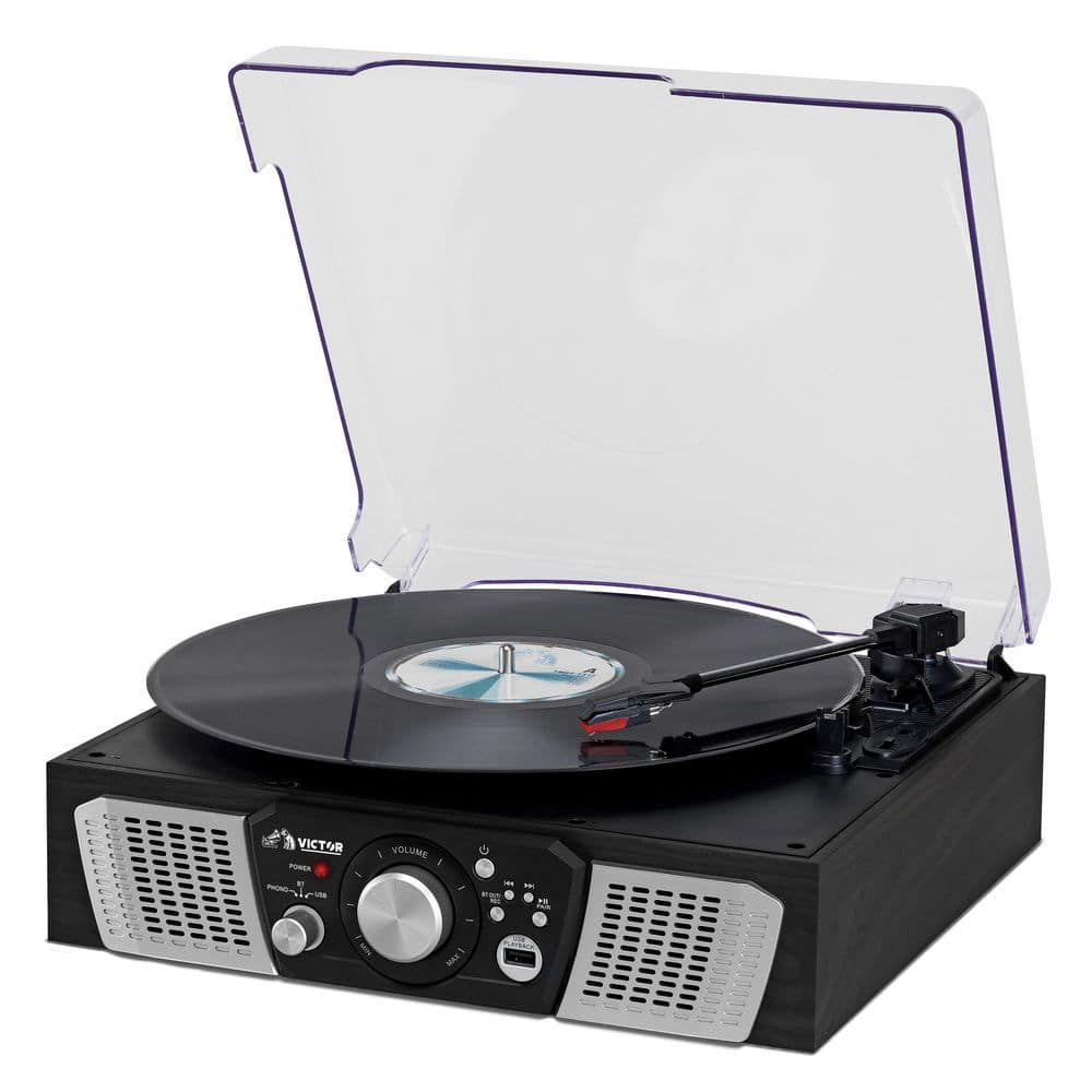 Victor Lakeshore 5-in-1 Turntable with Bluetooth System in Black -  VHRP-1100-BK