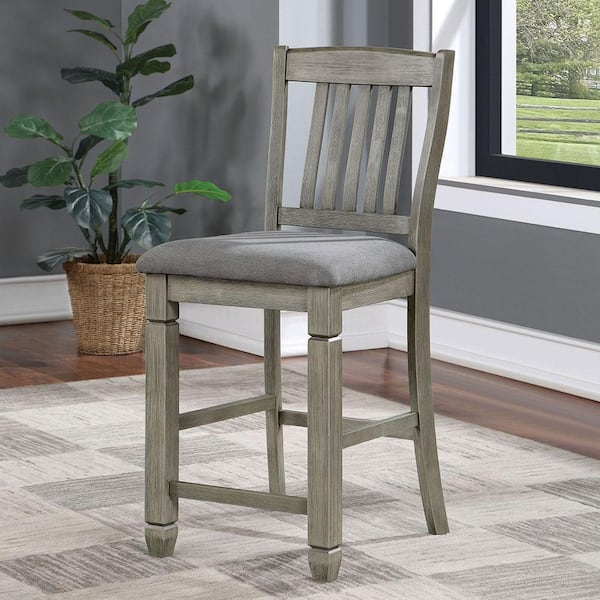 Furniture of America Noreste Gray Wood Padded Counter Height Chair (Set of 2)