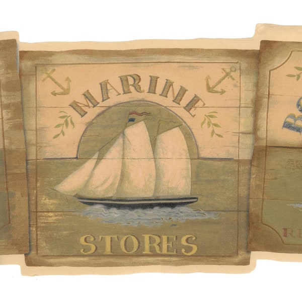 Dundee Deco Falkirk Brin Maritime Signs Beige, Brown, Green Wallpaper Border