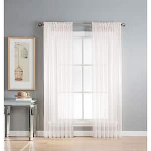 Sheer Diamond Sheer Voile Extra Wide 84 in. L Rod Pocket Curtain Panel Pair, White (Set of 2)