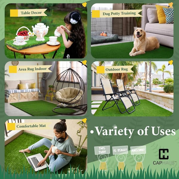 CAPHAUS Green 12 in. x 12 in. Artificial Grass Interlocking Tiles, Interlocking Fake Faux Grass Pet Turf (9 Pack)