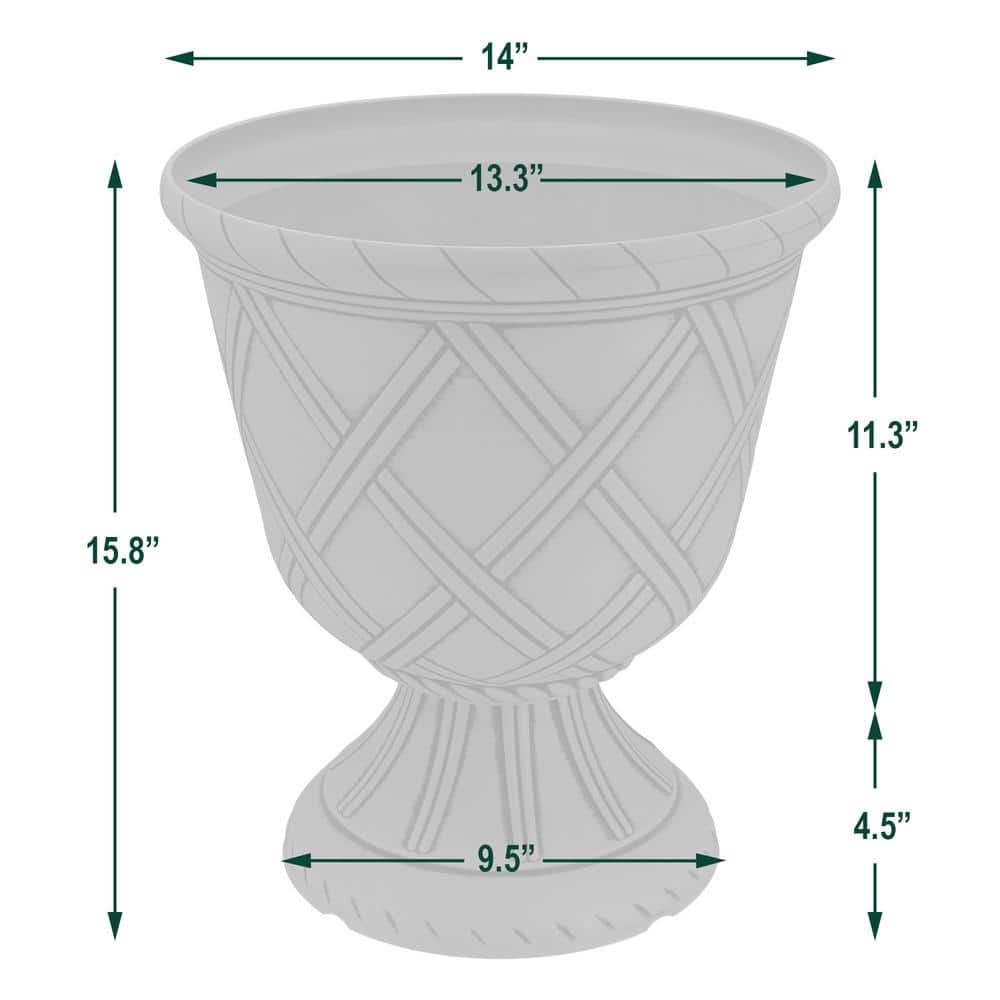 Lattice 14" x 16" Brushed Gold Plastic Garden Urn