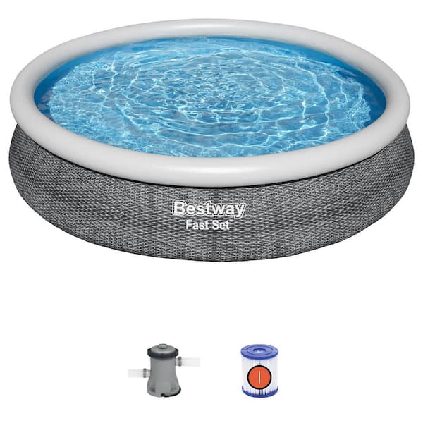 Bestway Fast Set 12 ft. x 12 ft. Round 30 in. Deep Inflatable Outdoor Above Ground Swimming Pool Set