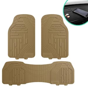 Tan Classic Rubber Liners Trimmable Car Floor Mats - Universal Fit for Cars, SUVs, Vans and Trucks - Full Set