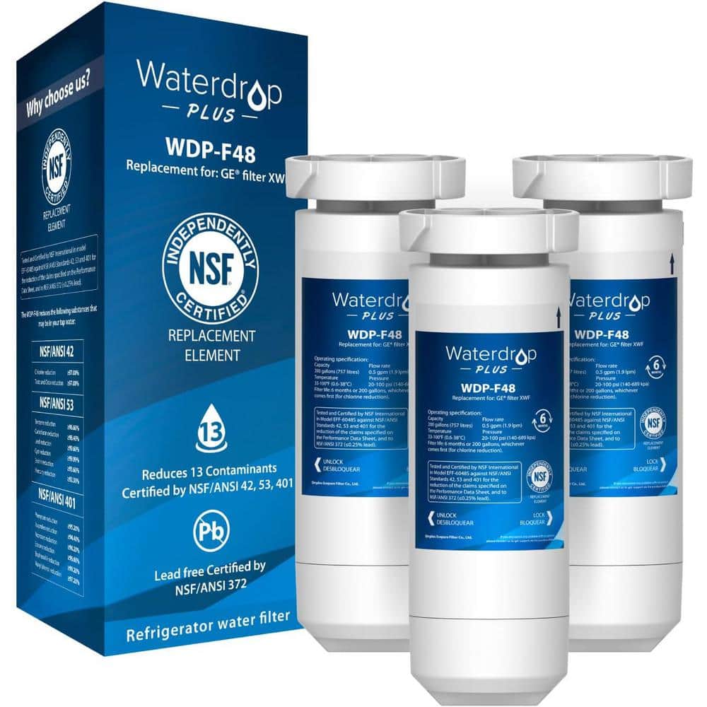 Plus, XWF Refrigerator Water Filter, Replacement for GE XWF, NSF 401 and 53 and 42 Certified, Reducing PFAS, 3 Filters -  Waterdrop, B-WDP-F48-3