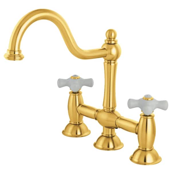Kingston Brass Restoration 2-Handle Bridge Kitchen Faucet in Polished Brass