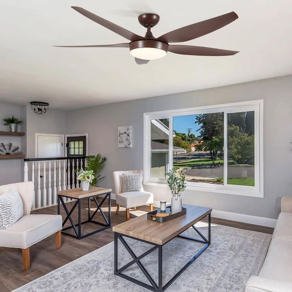 56 in. Indoor Reddish Brown DC Motor Downrod Mount Standard Ceiling Fan with Color Changing 6-Speed Levels