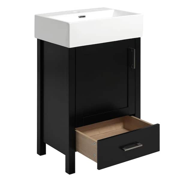 20.28 in. Black Free-Standing Bath Vanity with Ceramic Top Unassembled, Soft-Close Door and Drawer, Solid Wood Frame