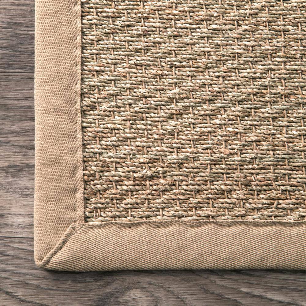 Elijah Beige Seagrass Round 4' Area Rug with Cotton Border