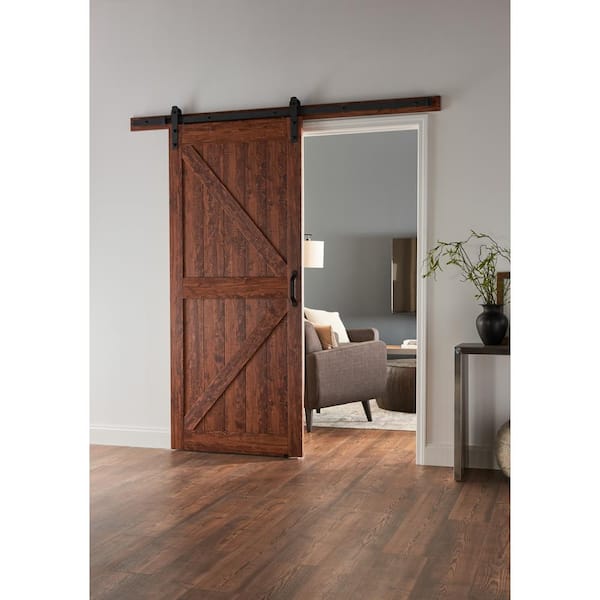 36 in. x 84 in. K-Bar Auburn Interior Sliding Barn Door Slab with Hardware Kit 36 in. x 84 in. K-Bar Auburn Interior Sliding Barn Door Slab with Hardware Kit