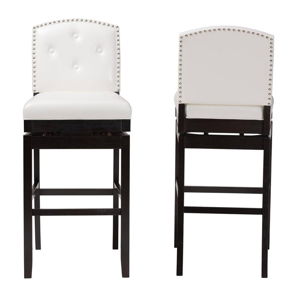White Faux Leather Button Tufted Swivel Bar Stools Set