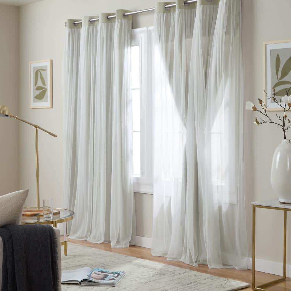 Sand and Cloud Gray Blackout Sheer Grommet Window Panel Pair