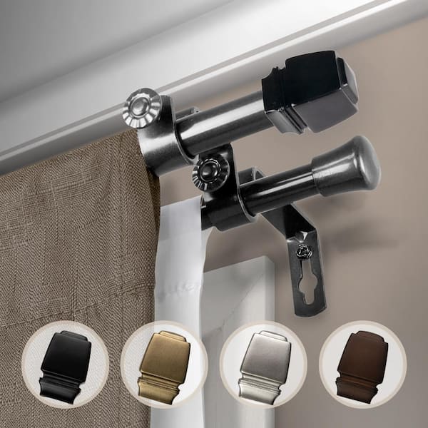 EMOH 48 in. - 84 in. Adjustable Double Curtain Rod 5/8 in. Dia in Black with Judson Finials