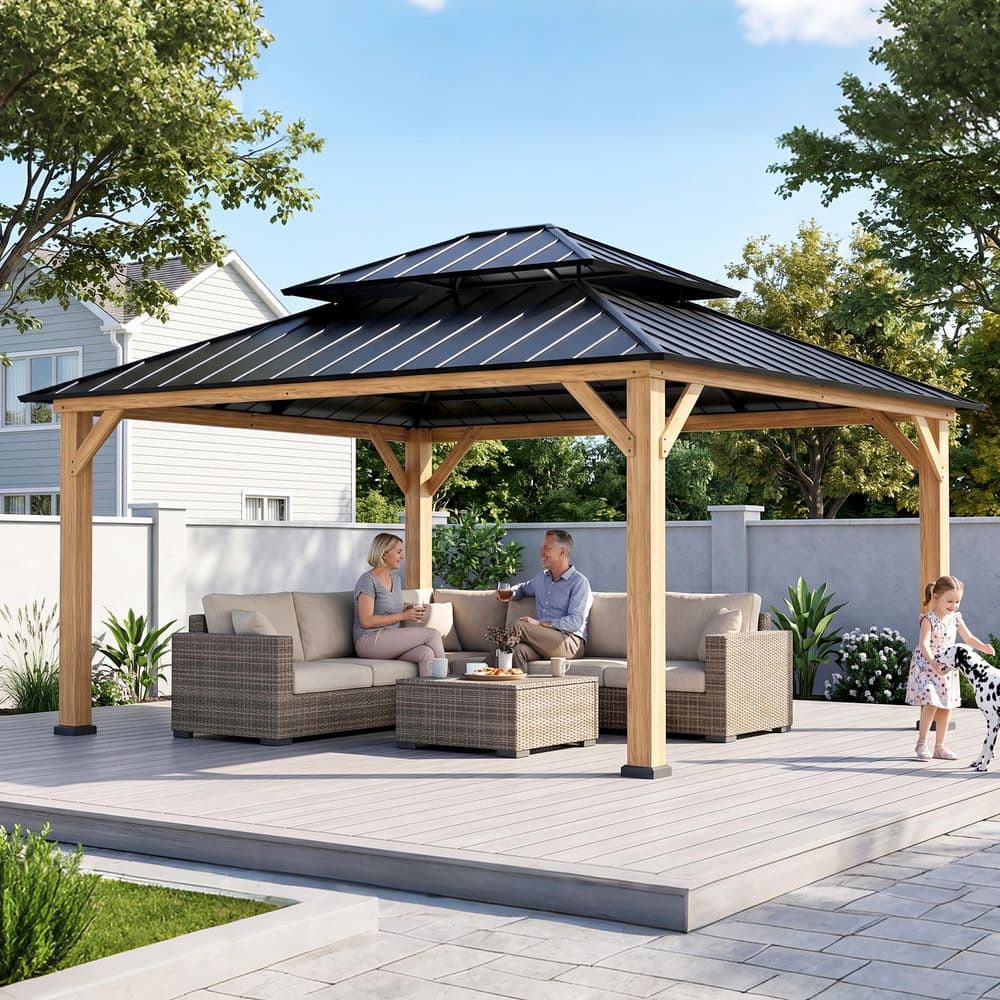 COOS BAY 13 ft. x 15 ft. Outdoor Patio Steel Hardtop Gazebo, Solid