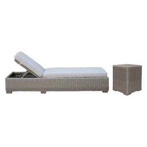 Lamba Brown 2-Piece Wicker Outdoor Chaise Lounge with Beige Cushions