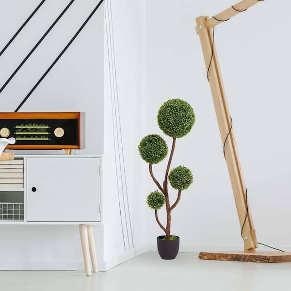 Unbranded 4 ft. Artificial Boxwood Tree in Pot, Fake Greenery Plants Ball Tree, Plastic Decorative Trees for Indoor/Outdoor