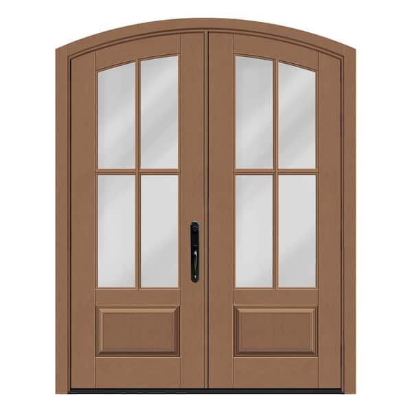 Apex 72 in. x 96 in. Archtop Bowman Glass LHIS Autumn Wheat Fiberglass Double Prehung Front Door