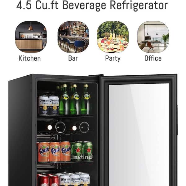 17.5 in. Single Zone 24-Bottle or 120-Can Freestanding Beverage and Wine Cooler in Black for Office, Bar, Home