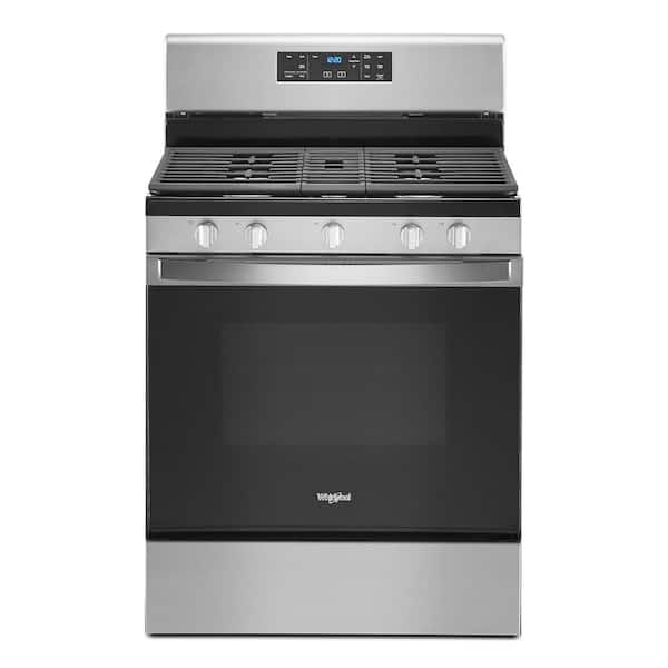 Whirlpool 5.0 cu. ft. 5 Burner Gas Range with Self Cleaning and Center Oval Burner in Fingerprint Resistant Stainless Steel
