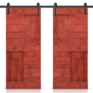 48 in. x 84 in. Cherry Red Stained DIY Knotty Pine Wood Interior Double Sliding Barn Door with Hardware Kit