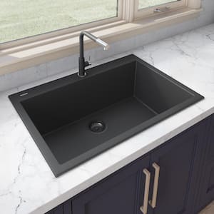epiGranite Midnight Black Granite Composite 30 in. x 20 in. Single Bowl Drop-In Kitchen Sink
