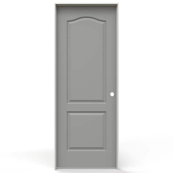JELD-WEN 28 in. x 80 in. Camden 2 Panel Arch Left-Handed Solid Core Gray Pearl Molded Composite Single Prehung Interior Door