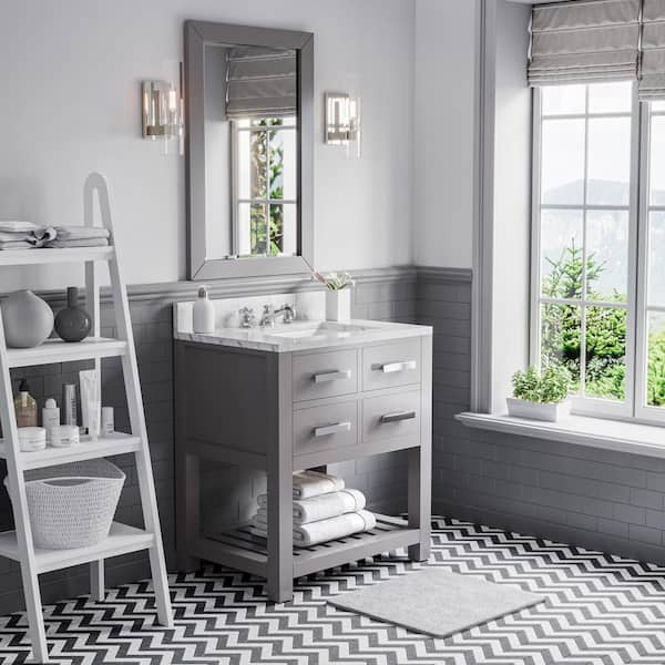30 in. W x 21.5 in. D x 34 in. H Vanity in Cashmere Grey with Marble Vanity Top in Carrara White