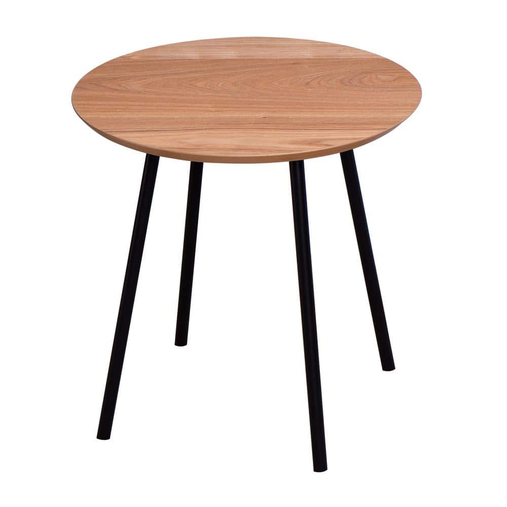 Natural Wood Outdoor Side Table with Metal Legs
