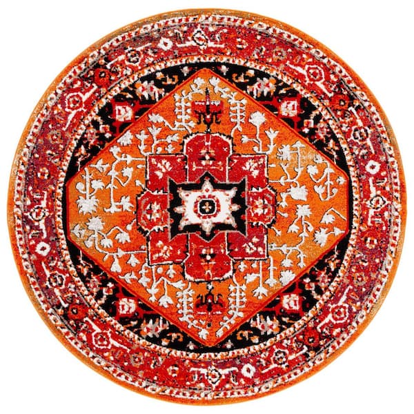Vintage Hamadan 7 ft. x 7 ft. Red/Orange Medallion Ornate Round Area Rug