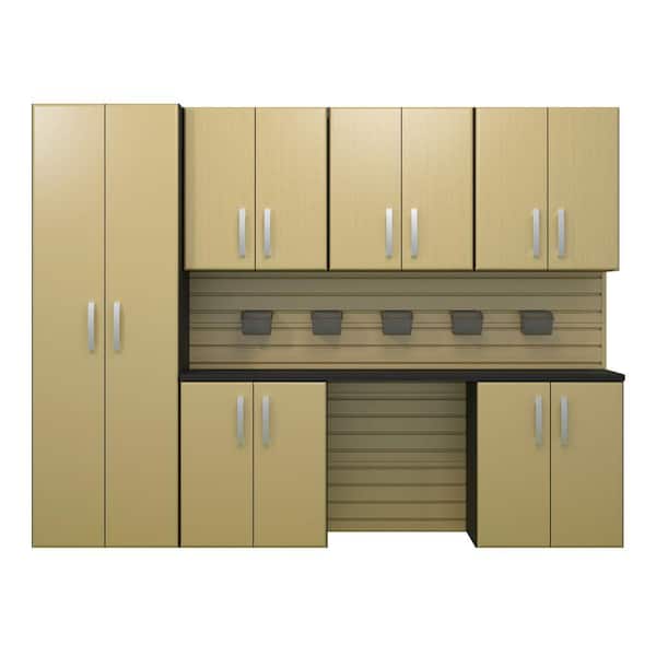 Flow Wall 72 in. H x 96 in. W x 17 in. D Wall Mounted Garage Cabinet Set in Maple (7 Piece)