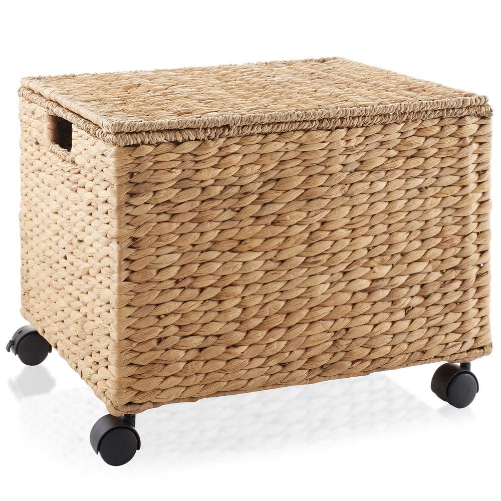 Natural Water Hyacinth Rolling Filing Cabinet with Lid