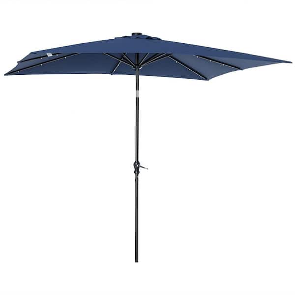 8.8 ft. Metal Market Solar Patio Umbrella in Blue