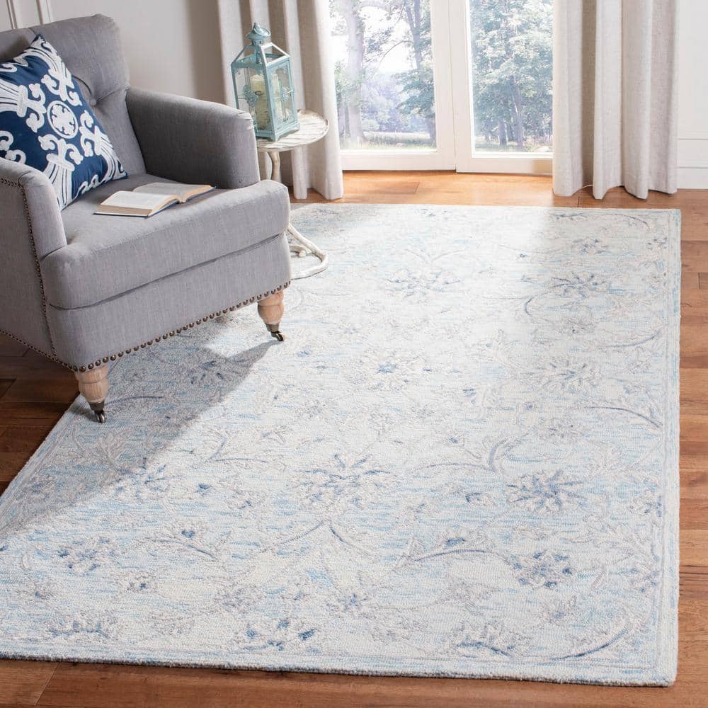 Elysian Bliss Light Blue/Ivory Hand-Tufted Wool Round Rug
