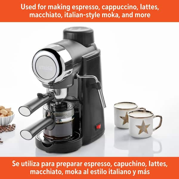 IMUSA 4-Cup Black Espresso Machine with Milk Frother GAU