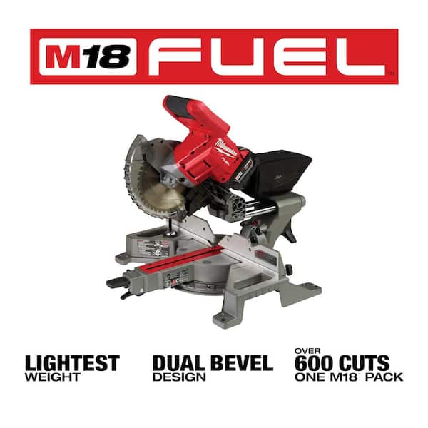 Milwaukee M18 FUEL 18V Lithium-Ion Brushless Cordless 7-1/4 in. Dual Bevel  Sliding Compound Miter Saw Kit w/One 5.0Ah Battery 2733-21 The Home Depot