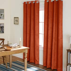 Oxford Mecca Orange Solid Woven Room Darkening Grommet Top Curtain, 52 in. W x 96 in. L (Set of 2)