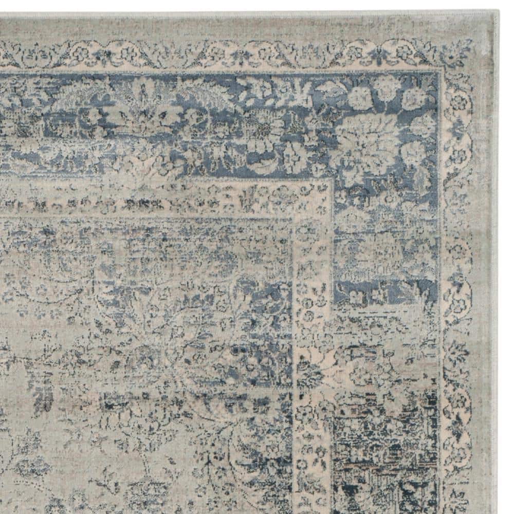 Light Blue Rectangular Washable Reversible Viscose Area Rug 5' x 7'