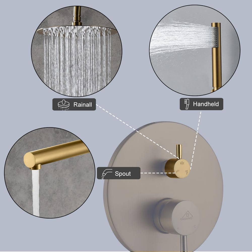 Brushed Gold Dual Rain Shower System with Handheld Spray