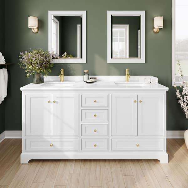 Wyndham Collection Deborah 72 in. W x 22 in. D x 35 in. H Double Sink Bath Vanity in White with White Cultured Marble Top