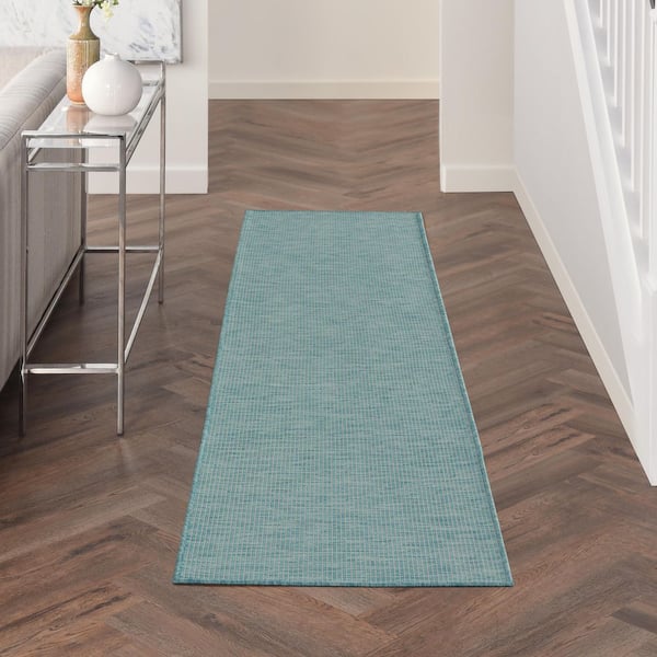 Positano Aqua 2 ft. x 8 ft. Kitchen Runner Solid Modern Indoor/Outdoor Patio Area Rug