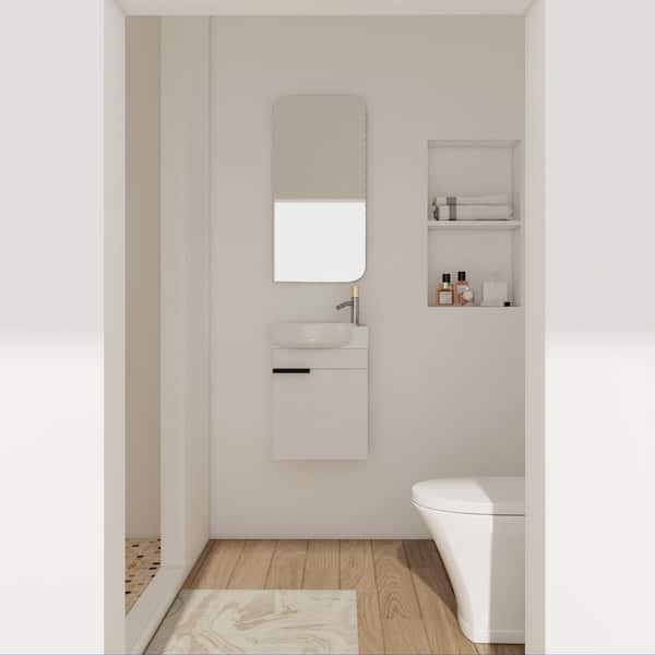16 in. x 11.6 in. Wall-Mounted Gloss White Bath Vanity with White Round Ceramic Sink Top, Soft-Close Door (Unassembled)