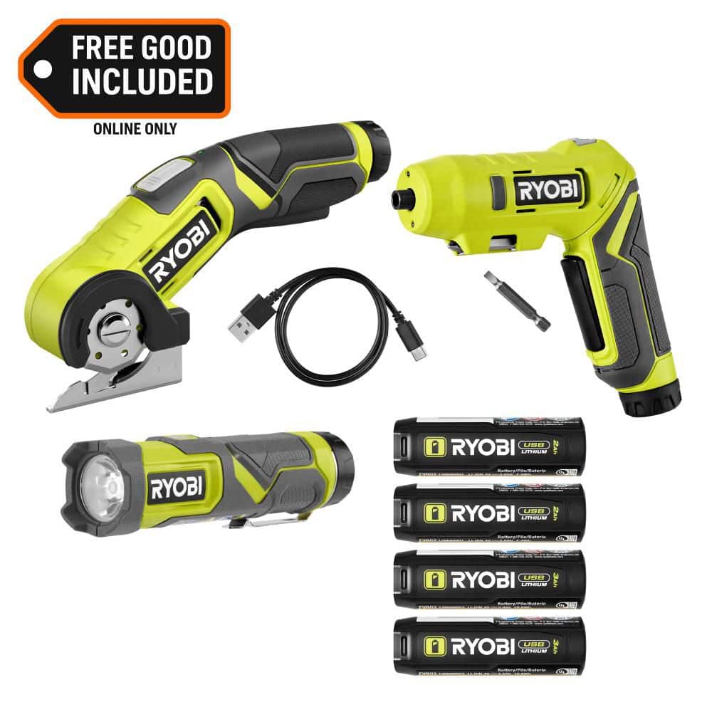 USB Lithium 3-Tool Combo Kit w/ Flashlight, Screwdriver, Cutter, (2) Batteries, Charger & USB Lithium 3Ah Battery (2Pk)