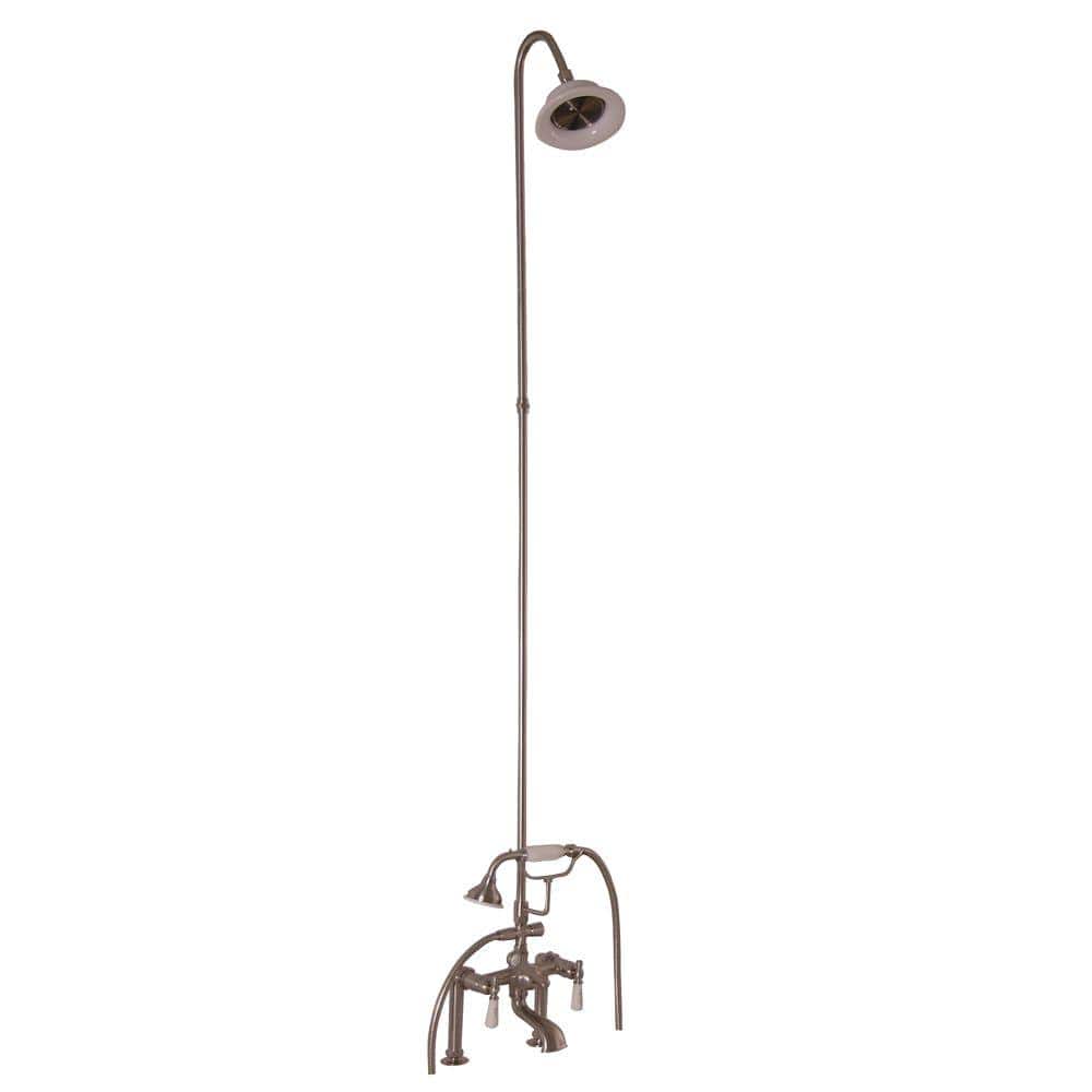 3-Handle Claw Foot Tub Faucet with Riser, Hand Shower and Showerhead in Bru
