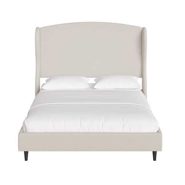 RealRooms Valencia Wingback Platform Bed Frame, Queen, Cream Linen