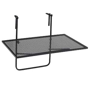 Black Metal 20 in. Outdoor Balcony Railing Table with Adjustable Hooks Hanging Folding Deck Table Plant Stand