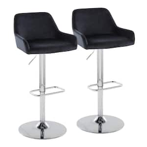 Daniella 32.25 in. Black Velvet and Chrome Metal Adjustable Bar Stool (Set of 2)