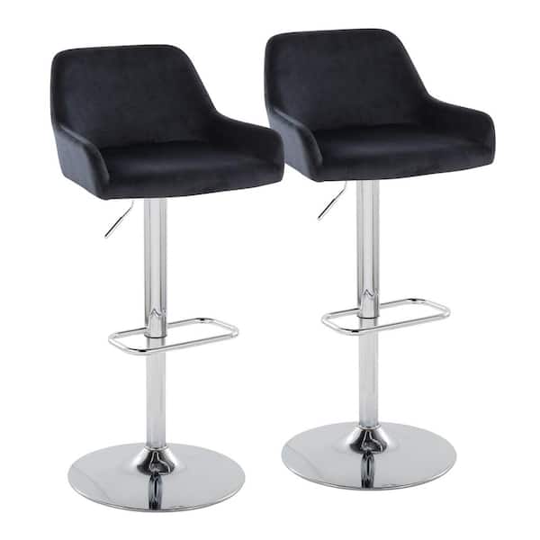 Lumisource Daniella 32.25 in. Black Velvet and Chrome Metal Adjustable Bar Stool (Set of 2)