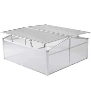 Aluminum Cold Frame Greenhouse Bottomless Flower Box, Double Walled PVC Panels Blocks Harmful UV Rays, Double Sided Roof
