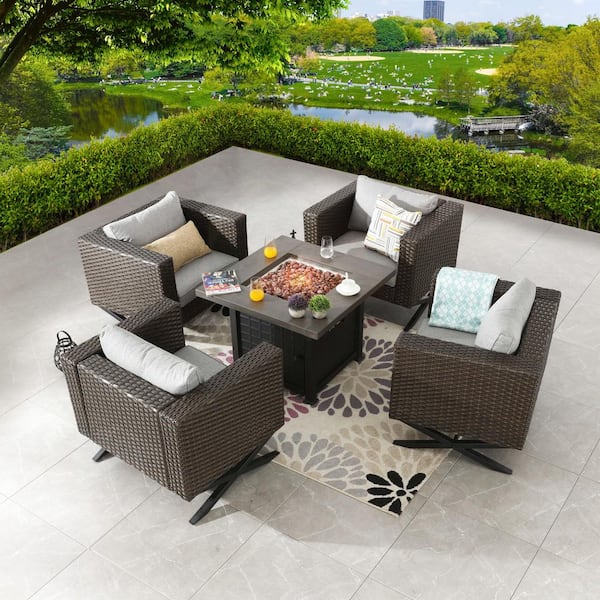 Patio Festival X-Leg 5-Piece Metal Patio Conversation Set with Gray Cushions