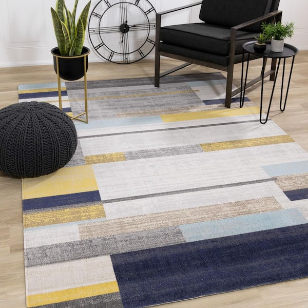 Callaya Collections 5 ft. x 8 ft. Grey Geometric Indoor Area Rug